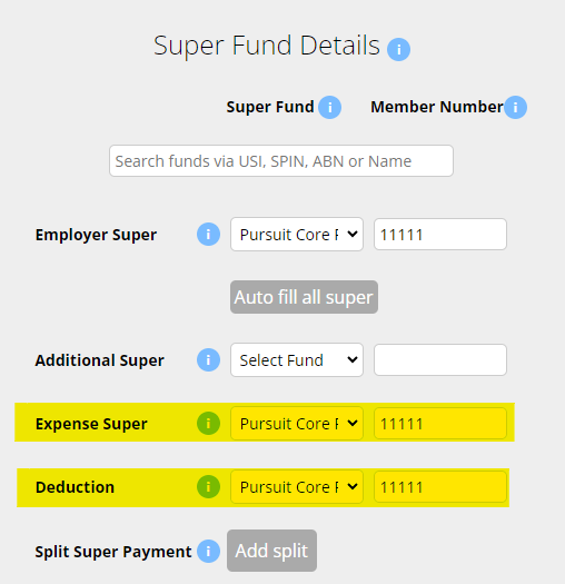 image of configured Super Fund Details for Expense and Deduction super