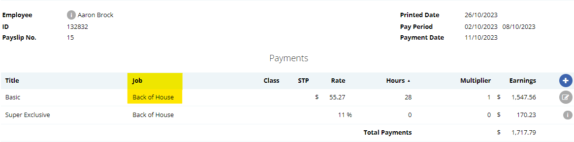 Image of payslip with Jobs associated