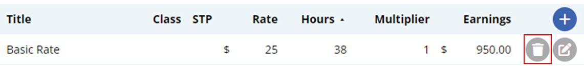 an image of a payslip item with the rubbish icon highlighted with a red square