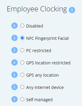 Employee Clocking configuration settings on the Employee Profile