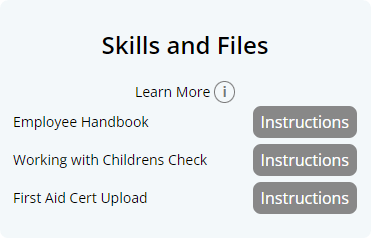 an image of the Skills and Files displayed on the Employee Console with 3 skills available for completion