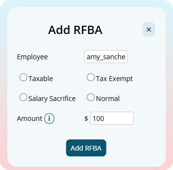 RFBA modal screen