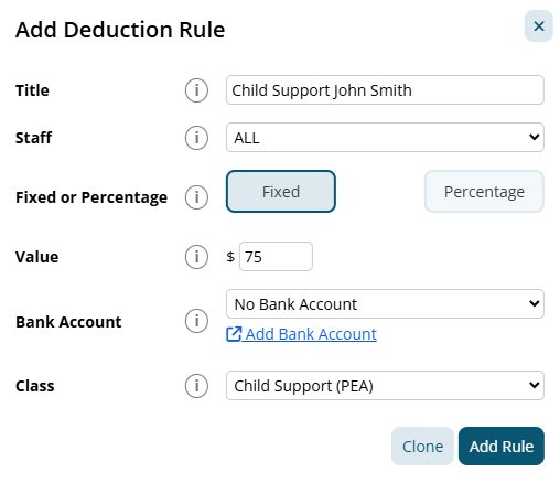 Example of a configured Child Support deduction rule