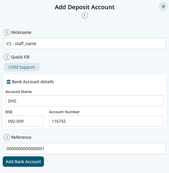 child support bank account example