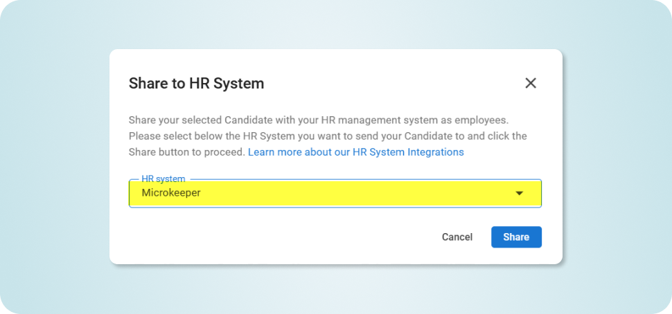 Share candidate from Manatal to Microkeeper