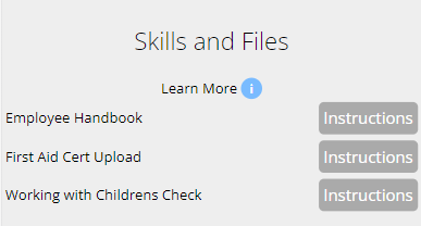 an image of the Skills and Files displayed on the Employee Console with 3 skills available for completion