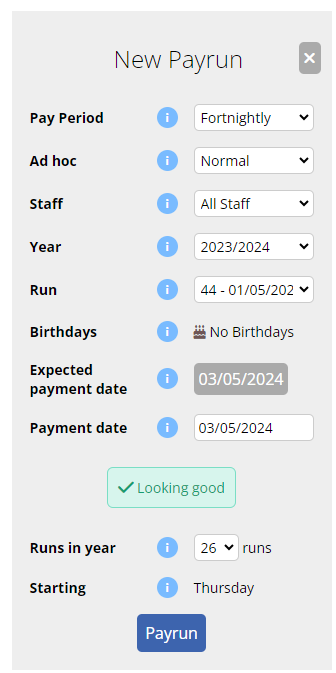 New Payrun Configuration