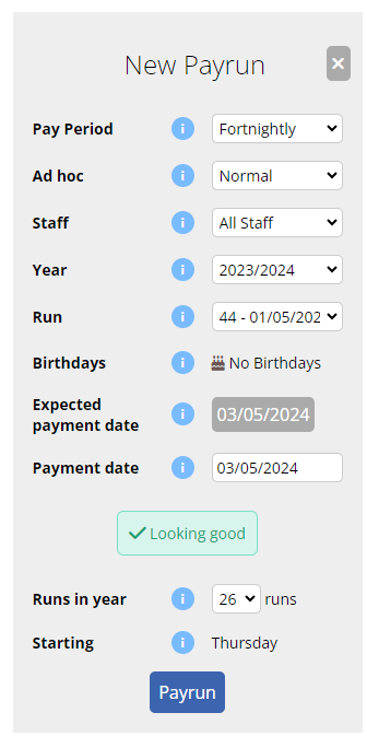 New Payrun Configuration 
