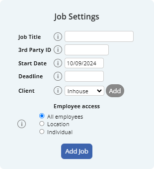 Creating a New Job modal window