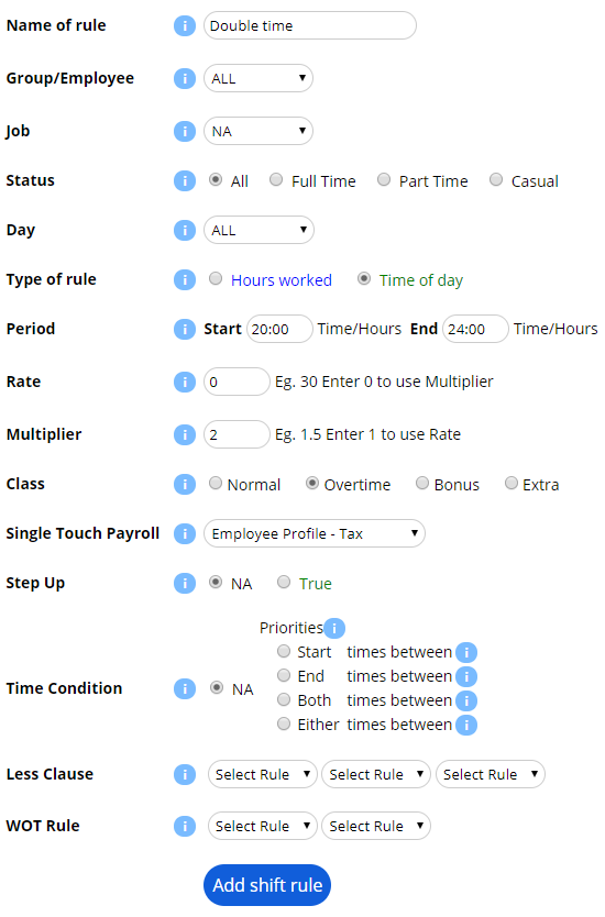 Shift Rules Set-up