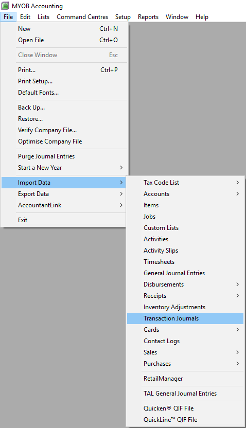 MYOB Importing reports