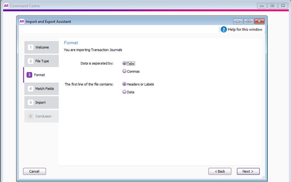 MYOB interface and configuring the Format section